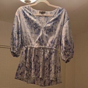 Blue and White Women's Top